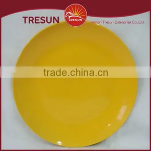 Ceramic Dinner Plate, Cheap Food Plates, Stoneware Solid Yellow Color Glaze Plate thumbnail-1