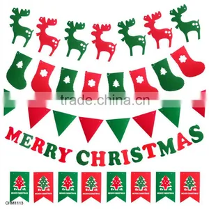 Mixed Color Christmas Santa Claus and Deer Non-woven Christmas Pull Flags Tree Holiday Party Hanging Decorations Ornament thumbnail-1