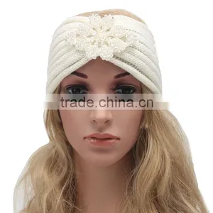 New Style Women Winter Crochet Headbands-rhinestone Flower Crochet Headband thumbnail-4
