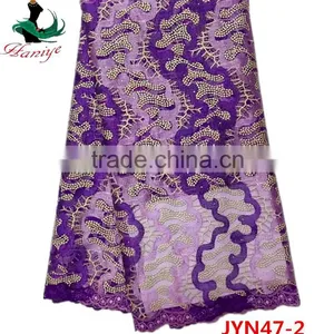 JYN47 African Tulle Lace Fabric With Stones for Lady thumbnail-1
