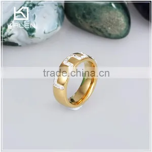 Men Hot Sale Rhinestone Golden Design Stainless Steel Ring From China KALEN thumbnail-1