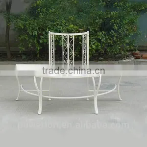 Antique White Half Round Tree Seat Bench Wrought Iron Metal thumbnail-1
