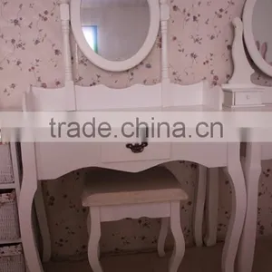 Wooden Dressing Table With Mirror & Stool, Make-up Dresser, Bedroom Furniture thumbnail-1
