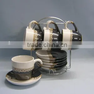 Set of 6 Double Glazed Ceramic Sublimation Mug and Saucer With Stand thumbnail-1