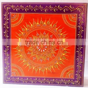 Indian Handcrafted Painted Wooden Chowki Set Of 3 thumbnail-1