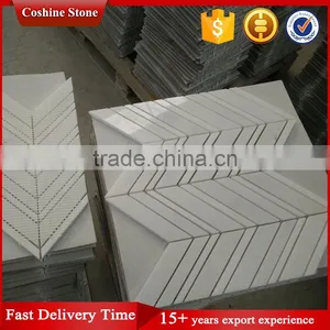Hotel Wall Used Arrow Shape White Carrara Marble Stone Mosaic Tiles thumbnail-2