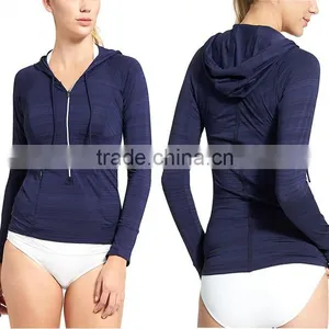Custom Rash Guard New Design Super Soft Quick Recycled Sun Protection Nylon Solid Long Sleeve Zipper Blank Rash Guard thumbnail-1