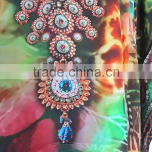 SILK DIGITAL Print Embellished Kaftan CAFTAN Tunic Poncho Blouse thumbnail-3