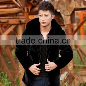 Mens Black Faux Mink Fur Overcoat Hooded Men Faux Fur Coats Warm Winter Jackets Plus Size New thumbnail-2