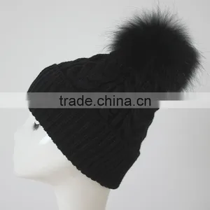 Myfur Stylish Pom Pom Winter Knit Hats Natural Real Raccoon Fur Balls Wholesale Custom Beanie Hat thumbnail-1