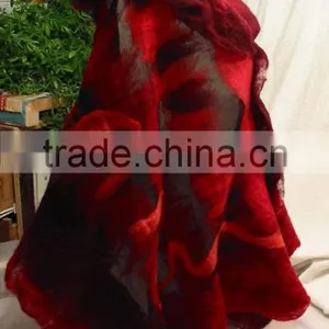 Red and Black Nuno Felt Wrap Shawl-handmade thumbnail-4