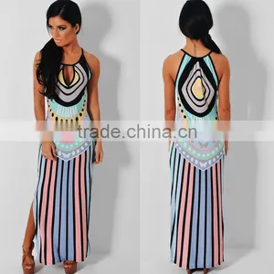 Walson F20009A New 2016 Design Digital Print v Neck Maxi Dress for Women thumbnail-3