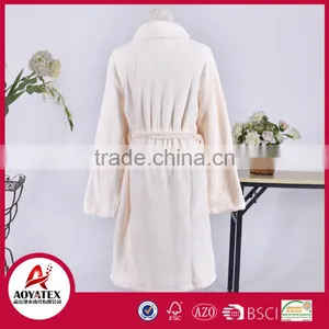 Knee Length Coral Fleece Women Bathrobe Plush Sleepwear thumbnail-2