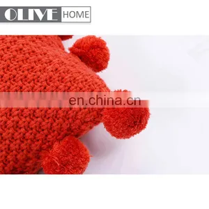 2018 Fashion Sofa Decorative Handmade Plain Acrylic Knitted Cushion Cover With Pompom thumbnail-7