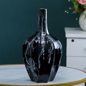 Fambe Light Luxury Carambola Black Grey Texture Large Ceramic Vase For Living Room Hotel thumbnail-4
