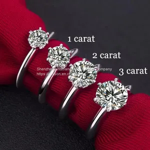 Real 1 Carat D Color Moissanite Wedding Rings For Women Top Quality 18K White Gold Color 100% 925 Sterling Silver Jewelry thumbnail-1