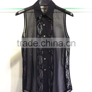 Lace Crisscross Chiffon Tops for Lady thumbnail-1