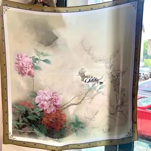 Silk Scarf Square Scaves Flowers Scarf Art of Ancient Paintings High Quality 70*70cm thumbnail-1