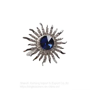 Sparkling Blue Artificial Crystal Diamond Sun Flower Rhinestones Napkin Rings Holders thumbnail-5