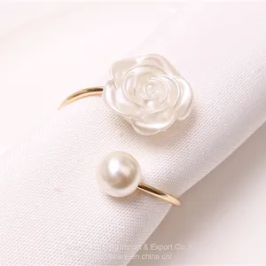 Creative Rose Valentine's Day Wedding Home Decoration Table Decor Pearl Round Napkin Napkin Rings thumbnail-1