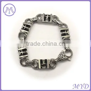316l Stainless Steel Jewelry Mens Bracelet Skull Rose Bracelet for Man thumbnail-2