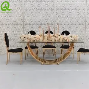 Luxury Royal Style Hotel Dining Marble Table and Stainless Steel Chair Furniture Set thumbnail-3
