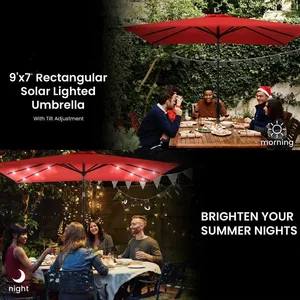 Crank 9FT Solar LED Central Pole Garden Umbrella Eco Polyester Fiberglass Ribs Patio Wholesale thumbnail-4