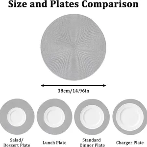 4 Pack Round Braid Grey Color of Place Mats Pot Holders Wicker Tablemats Boho Braided Heat Resistant Mats, Plate Chargers for Table thumbnail-4