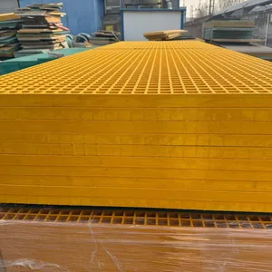 Fiberglass Grating 38mm Thick, 5000kg/m² Load Capacity, Isophthalic Polyester Resin, Yellow Anti-Slip Surface thumbnail-1