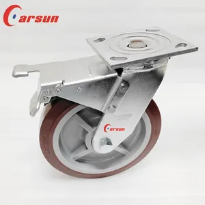 Carsun Heavy Duty Caster Wheels 8 Inch Polyurethane PU Wheels Industrial Swivel Caster With Brake thumbnail-2