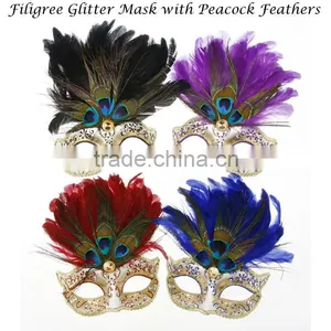 Masquerade Glitter Jewel Feather EYE MASK Masked Ball Fancy Dress Mardis Gras MK035 thumbnail-1