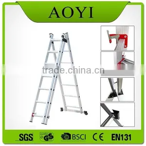 YK New 3*8 Steps Folding Strong Construction Aluminum Triple Extension Ladders thumbnail-2