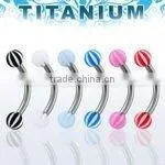 Titanium G23 Banana Eyebrow Ring - 16g, 5/16", With 3mm Acrylic Glow in the Dark Balls thumbnail-1
