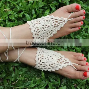 Crochet Barefoot Sandals Beach Wedding Yoga Shoes Foot Jewelry Black Khaki Blue White thumbnail-2