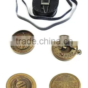 Solid Brass Pocket Sundial Donald Compass With Leather Case 13464 thumbnail-1