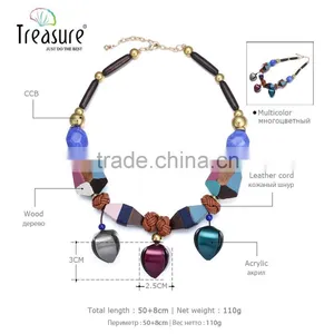 Women Necklace Wood Round Circle Pendant Pattern Sweater Chain Long Necklace thumbnail-3