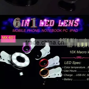 12 LED Camera Flash Fill Light 6 in 1 USB Selfie LED Spotlight for Smartphone With Fish Eye Lens Wide Angle Lens Microspur Lens thumbnail-4