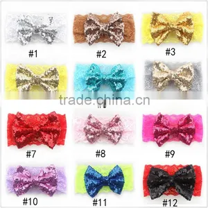 Sequin Bowkont Lace Headwraps - Fabric Knitted Bow Elastic Headband-flashing Bow Headbands thumbnail-1