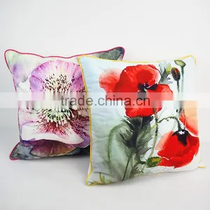 Throw Decorative Pillows Home Textile Flower Printed Pillowcase Velvet Pillow Covers With Piping thumbnail-1