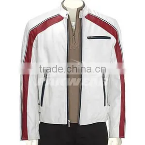 Leather Fashion Jacket White With Red Straps thumbnail-1