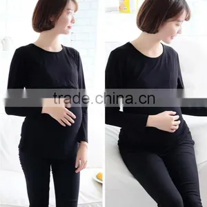 Solid Plus Size Pregnancy Maternity Shirt Peek A Boo Long Sleeve thumbnail-2
