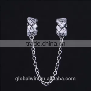 Wholesale Silver Charm Elegance Safety Chain With Crystal Stone Large Hole 925 Sterling Silver Safety Chain DIY Pendant Charm thumbnail-1