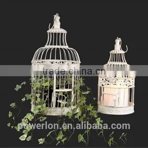 Elegant Patio Decoration Antique White Metal S/2 Bird Cage Flower Holder thumbnail-1