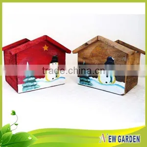 Outdoor Decorative Wooden House Shape Printing Snowman Flower Pot thumbnail-1