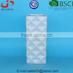 Tall Geometry Square Ceramic Vase White Glazed With Wash thumbnail-2