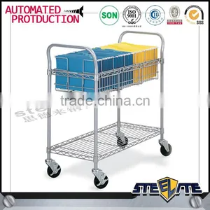 Mobile Counter Height Library Book Cart Steel Trolley Library Shelf Furniture Cart Sale thumbnail-5