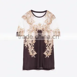 2015 Hot Sale Campaign Crew Neck Gold Pattern Printed T Shirt 100% Cotton With Custom Label thumbnail-3
