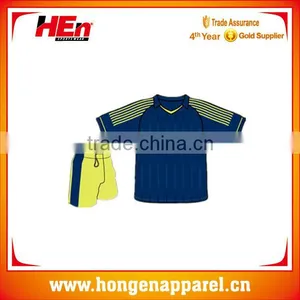 Hongen Apparel Wholeasle Classic Blue Short Sleeve Soccer Set OEM Custom Design thumbnail-1