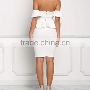 Fabulous Sexy Girls White Off Shoulder Peplum Bodycon Night Party Dress Pictures All Types Of Ladies Dresses HSd5039 thumbnail-3