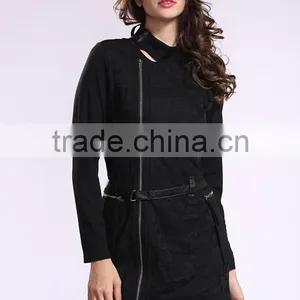 2014 New Arrival Ladies Asymmetrical Zip Long Coat Fashion Design Winter Overcoat thumbnail-3